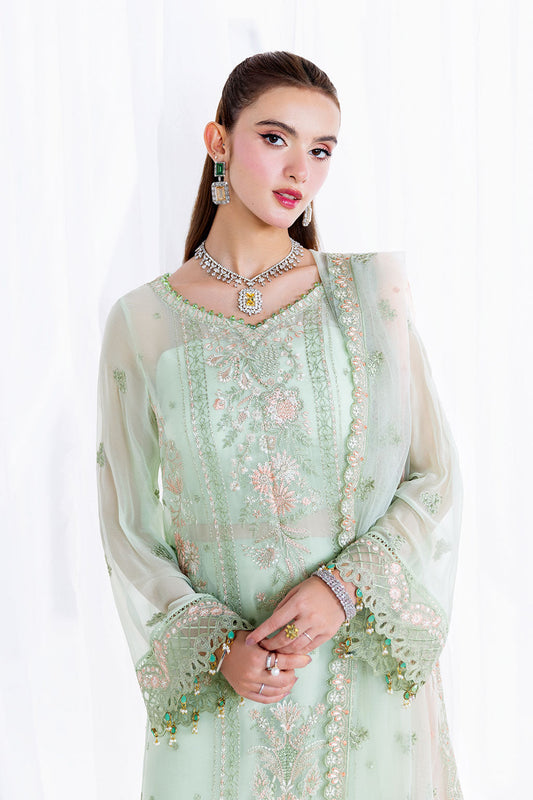 Tea Green Embroidered Chiffon 3-Piece Suit | Organza Lace & Net Dupatta – Stitched Pakistani Semi-Formal Dress UK | Arzoo U-207 - View 2
