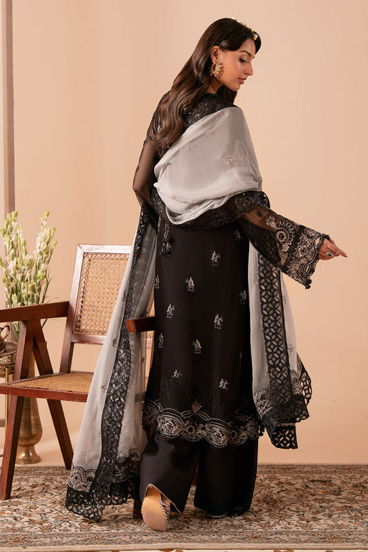 Black Chiffon 3-Piece Suit | Dastak Q-306 – View 2