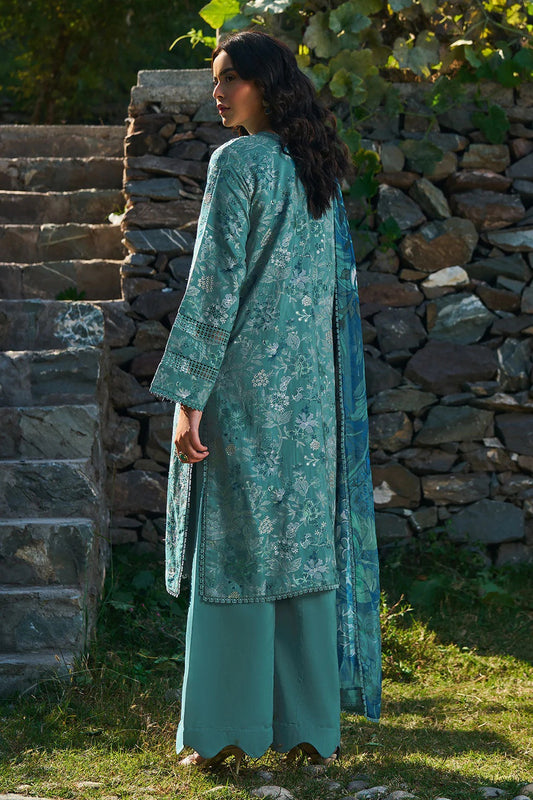 Sea Green Textured Floral Viscose 3-Piece Suit | Lace Trims & Chiffon Dupatta – Stitched Pakistani Winter Casual Dress UK | Viscose Vol 7 J-701 - View 2