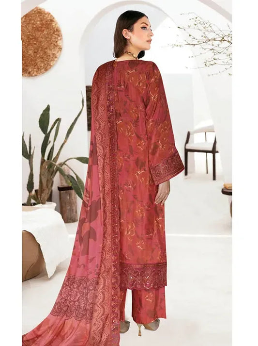 Terracotta Rust Printed Raw Silk 3-Piece Suit | Riwaj J-612 – View 2
