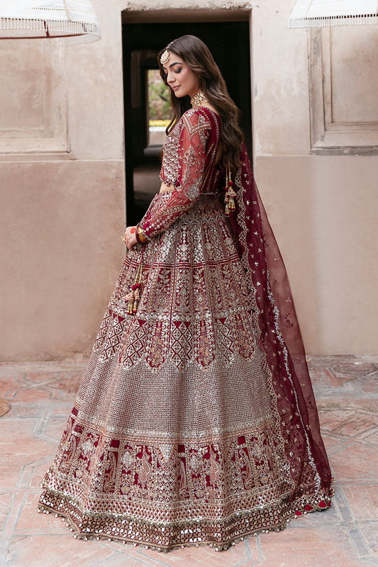 Red Embroidered Organza Lehnga Choli Suit with Raw Silk Undershirt Lining | Readymade Pakistani Wedding Dress UK | Mehfil SF-01 (Gulrukh) - View 2