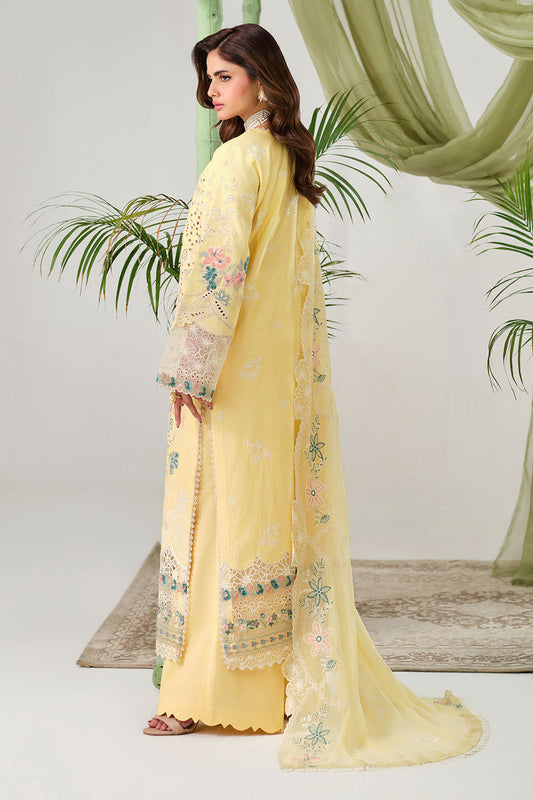 Yellow Embroidered Lawn 3-Piece Suit | Organza Lace & Chiffon Dupatta – Stitched Pakistani Daily & Semi-Formal Dress UK | Riwayat Y-1506 - View 2