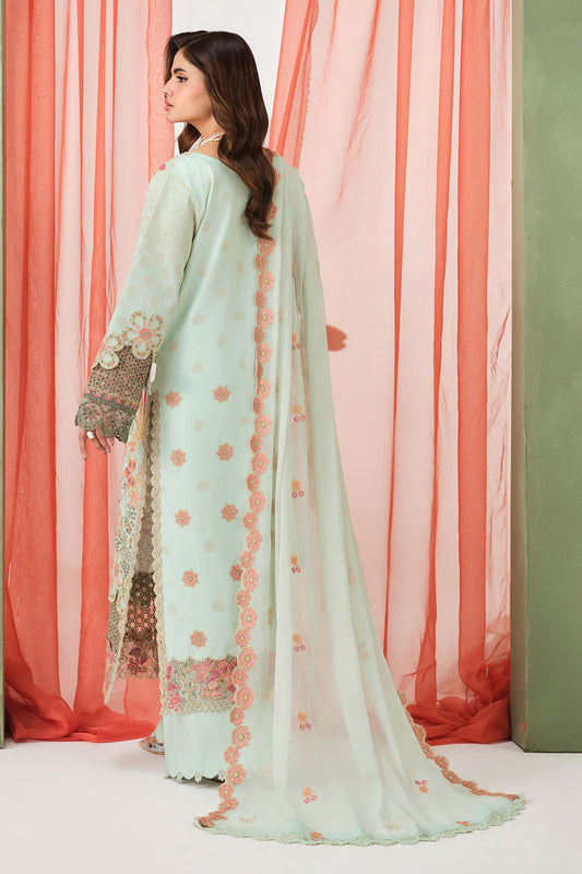 Mint Green Embroidered Lawn 3-Piece Suit | Organza Lace & Chiffon Dupatta – Readymade Pakistani Daily & Semi-Formal Dress UK | Riwayat Y-1505 - View 2