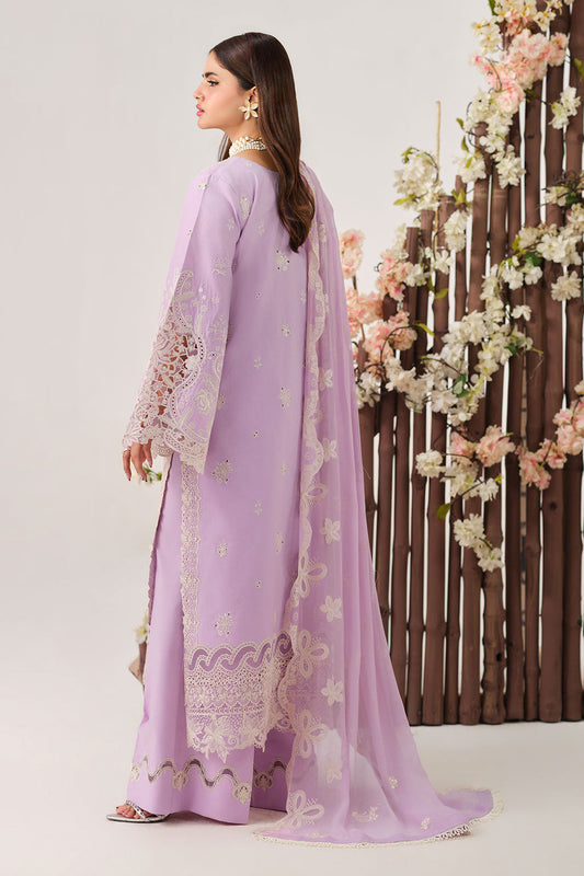 Lilac Embroidered Lawn 3-Piece Suit | Organza Lace & Chiffon Dupatta – Stitched Pakistani Daily & Semi-Formal Dress UK | Riwayat Y-1503 - View 2
