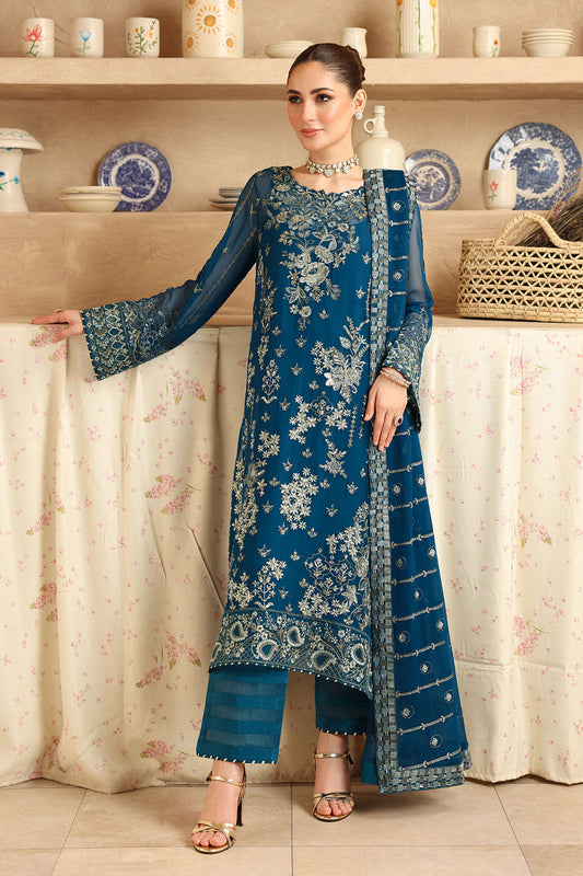 Blue Embroidered Chiffon 3-Piece Suit | Organza Lace & Chiffon Dupatta – Ready to Wear Pakistani Semi-Formal Dress UK | Sonehri BB-202 - View 2