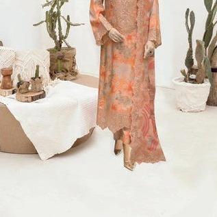 Rust Orange Printed Raw Silk 3-Piece Suit Riwaj J-603