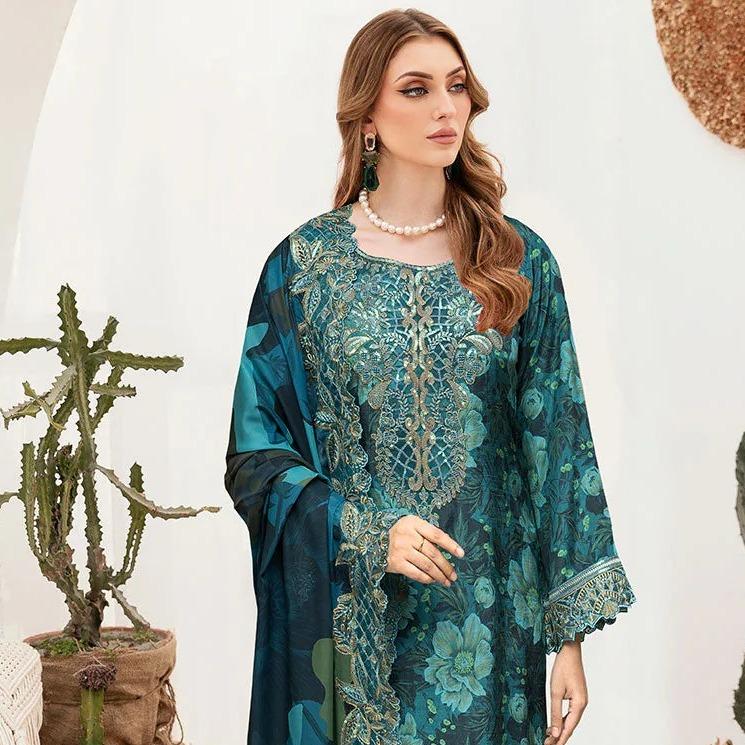 Emerald Green Printed Raw Silk 3-Piece Suit Riwaj J-606