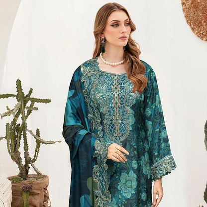 Emerald Green Printed Raw Silk 3-Piece Suit Riwaj J-606