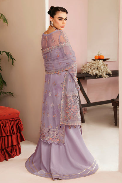 Lilac Embroidered Organza 3-Piece Suit | Raw Silk Trouser & Net Dupatta – Readymade Pakistani Formal Dress UK | Ramsha Festive E-201 - View 2