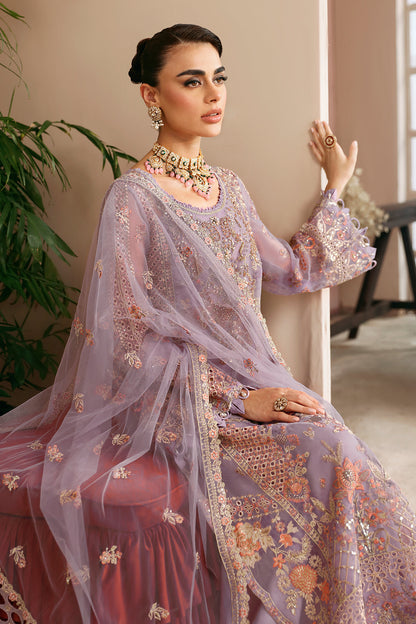 Lilac Embroidered Organza 3-Piece Suit | Raw Silk Trouser & Net Dupatta – Readymade Pakistani Formal Dress UK | Ramsha Festive E-201 - View 5