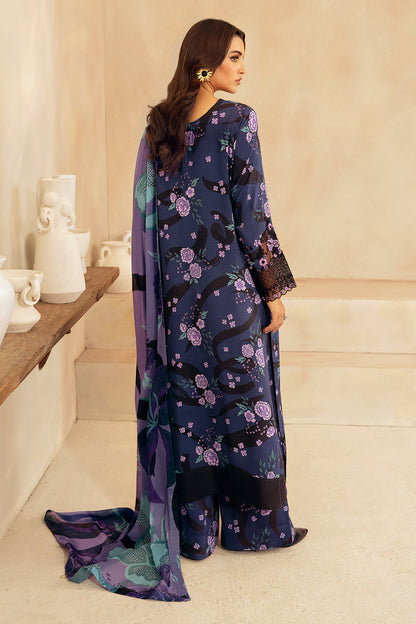 Plum Indigo Digital Printed Viscose 3-Piece Suit | Embroidered Neckline & Daman Lace – Readymade Pakistani Winter Dress UK | Viscose Vol 4 J-405 - View 2