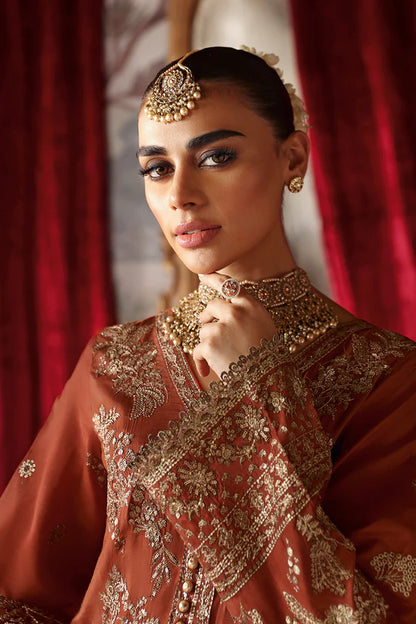 Rust Orange Embroidered Raw Silk 3-Piece Suit | Embroidered Organza Dupatta & Trouser – Ready to Wear Pakistani Dress UK | Shagna Zarish S-02 - View 3