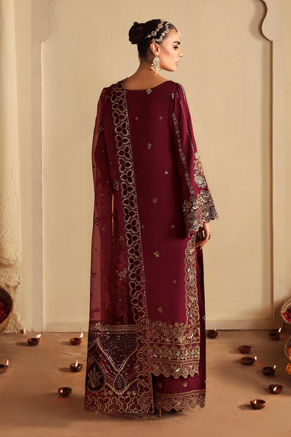 Deep Red Embroidered Raw Silk 3-Piece Suit | Embroidered Organza Dupatta & Trouser Patches – Stitched Pakistani Dress UK | Shagna Roshan S-04 - View 4