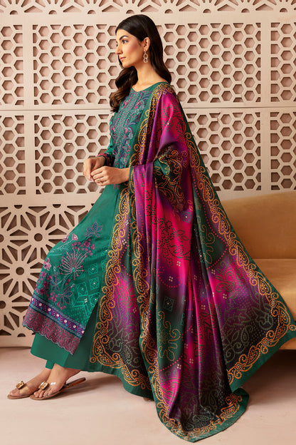 Green Digital Printed Embroidered Viscose 3-Piece Suit | Two-Sided Printed Shawl – Ready to Wear Pakistani Winter Dress UK | Viscose Vol 3 J-301 - View 7