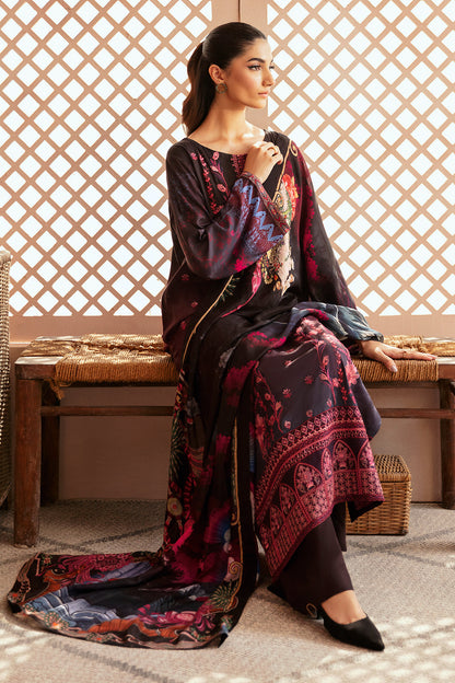 Deep Maroon Digital Printed Embroidered Viscose 3-Piece Suit | Silk Dupatta – Readymade Pakistani Winter Dress UK | Viscose Vol 3 J-305 - View 6