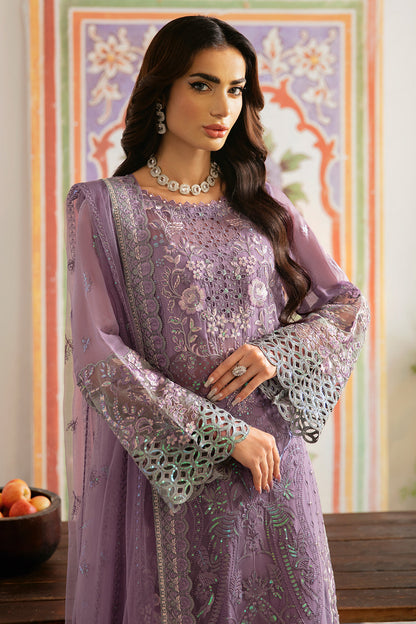 Mauve Embroidered Chiffon 3-Piece Suit | Dastak Vol 1 Q-108 – View 3