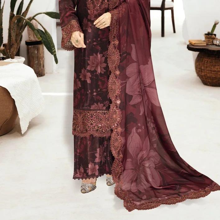Teal Green Printed Raw Silk 3-Piece Suit Riwaj J-602