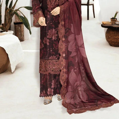 Teal Green Printed Raw Silk 3-Piece Suit Riwaj J-602