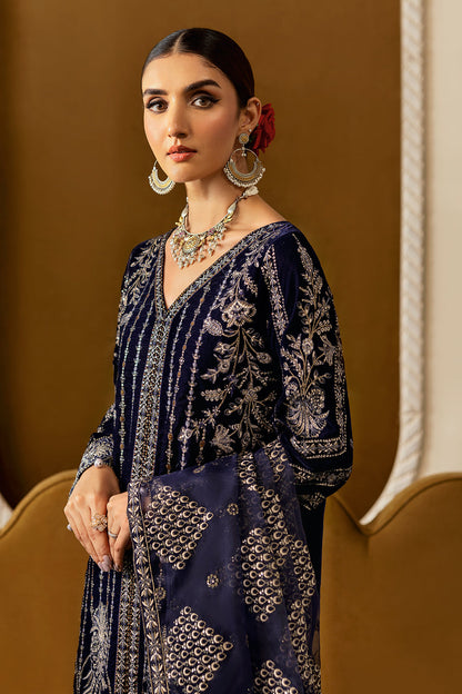 Purple Embroidered Velvet Flared Gown Suit | Organza Dupatta & Raw Silk Trouser – Ready to Wear Pakistani Winter Formal UK | Velvet Vol 6 V-608 - View 5