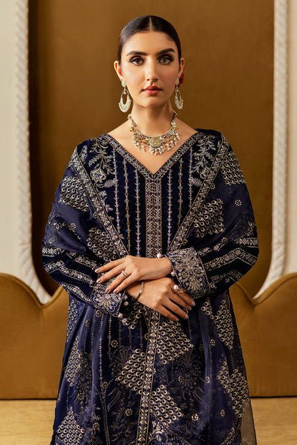 Purple Embroidered Velvet Flared Gown Suit | Organza Dupatta & Raw Silk Trouser – Ready to Wear Pakistani Winter Formal UK | Velvet Vol 6 V-608 - View 7