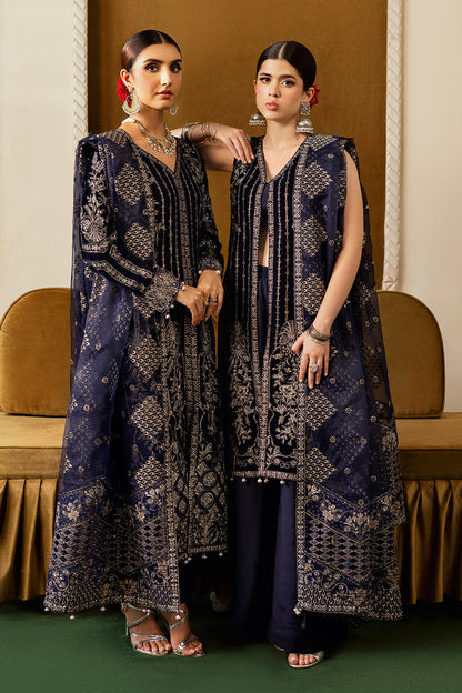 Purple Embroidered Velvet Flared Gown Suit | Organza Dupatta & Raw Silk Trouser – Ready to Wear Pakistani Winter Formal UK | Velvet Vol 6 V-608 - View 9