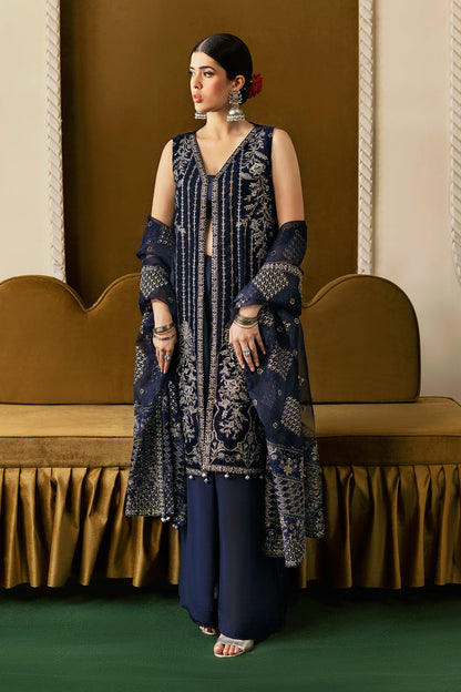 Purple Embroidered Velvet Flared Gown Suit | Organza Dupatta & Raw Silk Trouser – Ready to Wear Pakistani Winter Formal UK | Velvet Vol 6 V-608 - View 2