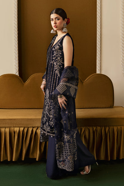 Purple Embroidered Velvet Flared Gown Suit | Organza Dupatta & Raw Silk Trouser – Ready to Wear Pakistani Winter Formal UK | Velvet Vol 6 V-608 - View 6