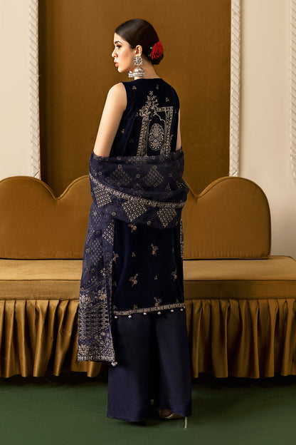 Purple Embroidered Velvet Flared Gown Suit | Organza Dupatta & Raw Silk Trouser – Ready to Wear Pakistani Winter Formal UK | Velvet Vol 6 V-608 - View 4