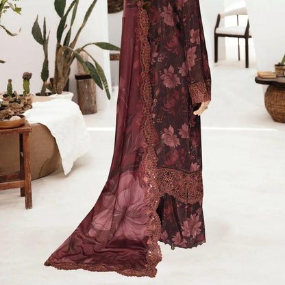 Teal Green Printed Raw Silk 3-Piece Suit Riwaj J-602