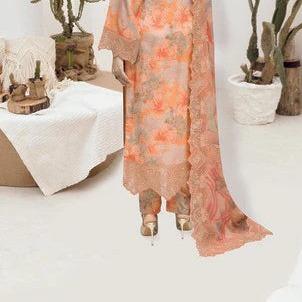 Rust Orange Printed Raw Silk 3-Piece Suit Riwaj J-603