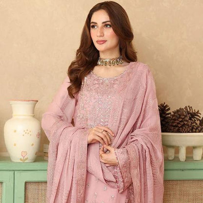 Pink Coral Chiffon 3-Piece Suit Sonehri BB-201