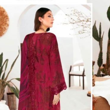 Deep Berry Magenta Printed Raw Silk 3-Piece Suit Riwaj J-610