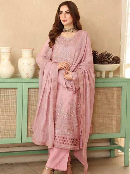 Pink Coral Chiffon 3-Piece Suit Sonehri BB-201
