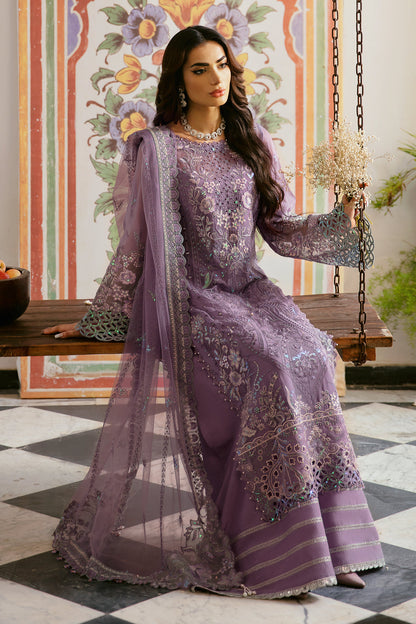 Mauve Embroidered Chiffon 3-Piece Suit | Dastak Vol 1 Q-108 – View 6