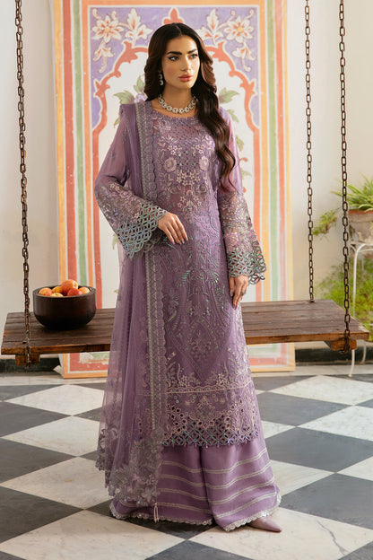 Mauve Embroidered Chiffon 3-Piece Suit | Organza Lace & Embroidered Net Dupatta – Stitched Pakistani Semi-Formal Dress UK | Dastak Vol 1 Q-108 - View 1
