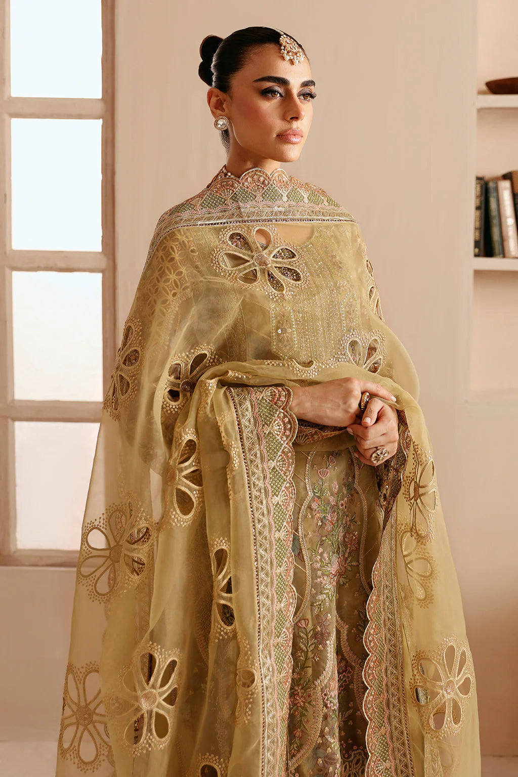Lilac Mauve Embroidered Organza Gown Suit | Raw Silk Trouser & Net Dupatta – Stitched Pakistani Festive Wear UK | Ramsha Festive E-205 - View 1