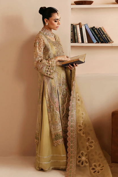 Lilac Mauve Embroidered Organza Gown Suit | Raw Silk Trouser & Net Dupatta – Stitched Pakistani Festive Wear UK | Ramsha Festive E-205 - View 4