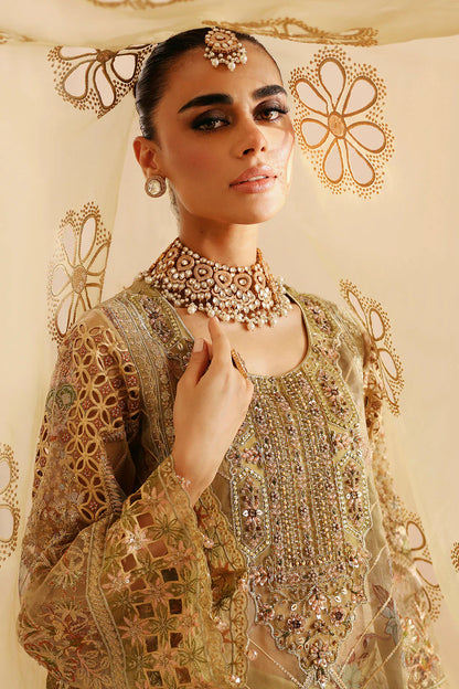 Lilac Mauve Embroidered Organza Gown Suit | Raw Silk Trouser & Net Dupatta – Stitched Pakistani Festive Wear UK | Ramsha Festive E-205 - View 5