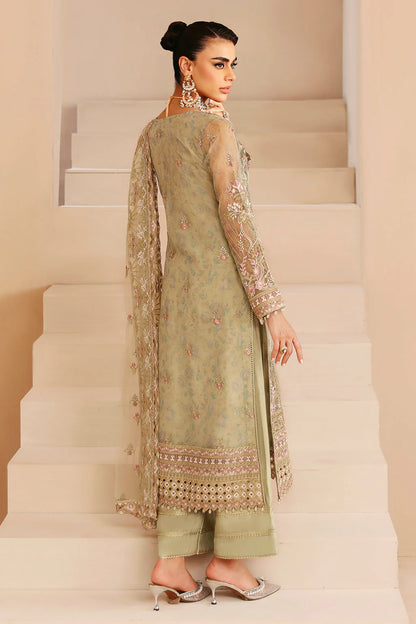 Champagne Embroidered Organza Gown Suit | Raw Silk Trouser & Net Dupatta – Ready to Wear Pakistani Formal Dress UK | Ramsha Festive E-208 - View 2