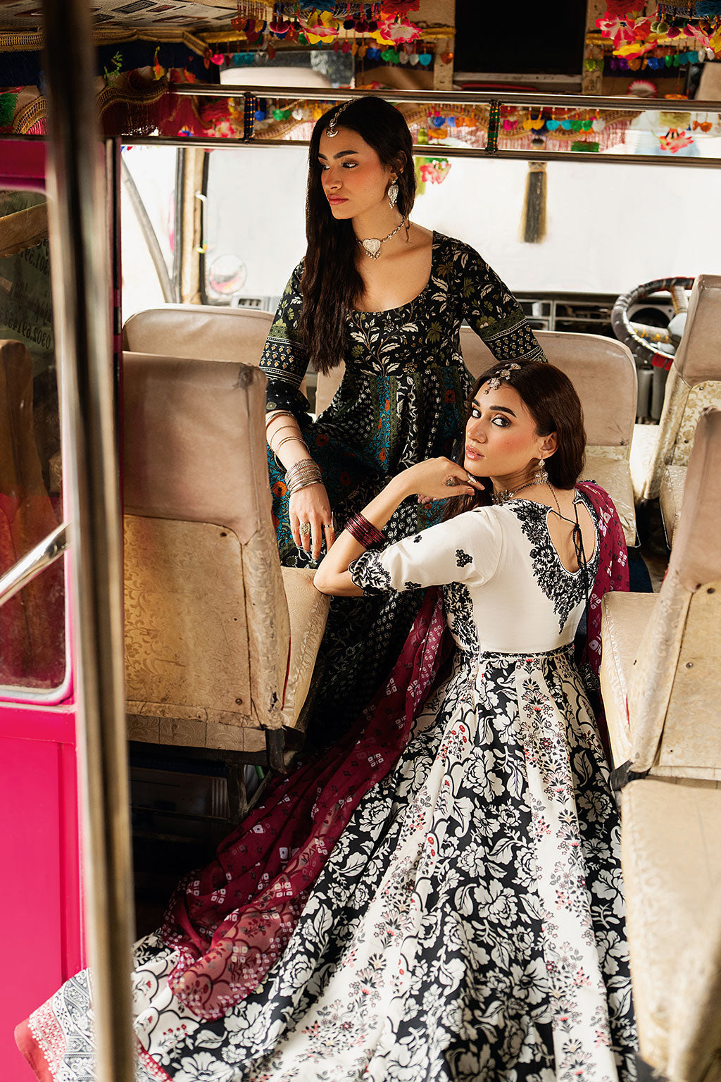 Ivory White Embroidered & Digital Printed Lawn 21-Panel Anarkali Peshwaz with Chiffon Dupatta – Stitched Pakistani Dress UK | Shagna Ek Dopahar SP-101 (Ada) - View 10