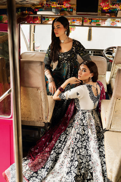 Ivory White Embroidered & Digital Printed Lawn 21-Panel Anarkali Peshwaz with Chiffon Dupatta – Stitched Pakistani Dress UK | Shagna Ek Dopahar SP-101 (Ada) - View 10
