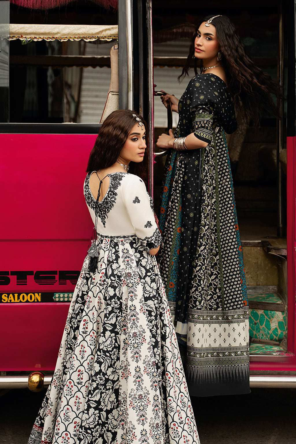 Ivory White Embroidered & Digital Printed Lawn 21-Panel Anarkali Peshwaz with Chiffon Dupatta – Stitched Pakistani Dress UK | Shagna Ek Dopahar SP-101 (Ada) - View 2