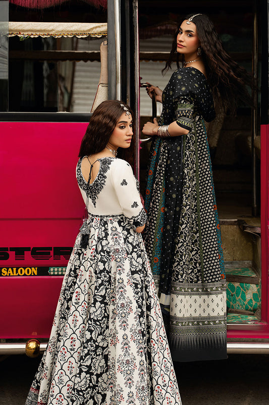 Ivory White Embroidered & Digital Printed Lawn 21-Panel Anarkali Peshwaz with Chiffon Dupatta – Stitched Pakistani Dress UK | Shagna Ek Dopahar SP-101 (Ada) - View 2