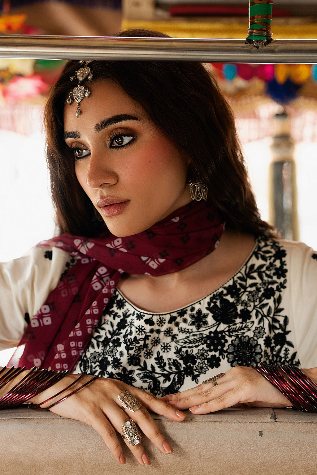 Ivory White Embroidered & Digital Printed Lawn 21-Panel Anarkali Peshwaz with Chiffon Dupatta – Stitched Pakistani Dress UK | Shagna Ek Dopahar SP-101 (Ada) - View 12