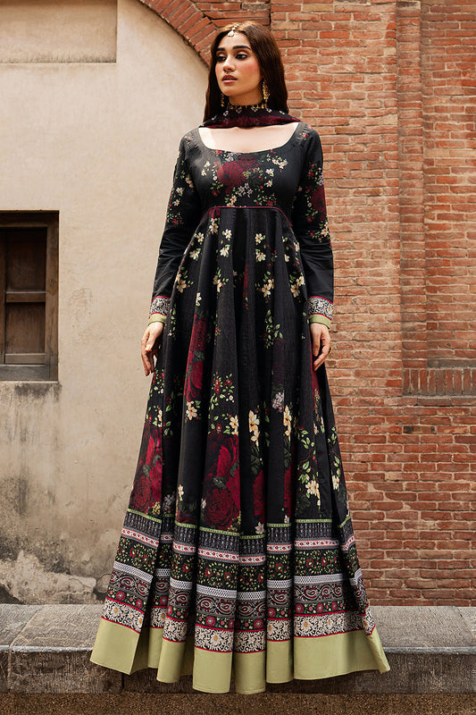Black Digital Printed Lawn 21-Panel Anarkali Peshwaz with Chiffon Dupatta – Ready to Wear Pakistani Dress UK | Shagna Ek Dopahar SP-106 (Kali Raat) - View 1