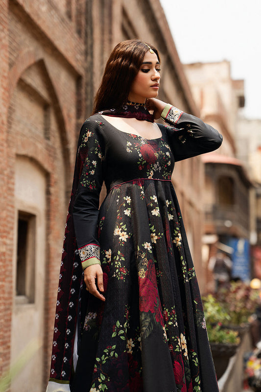 Black Digital Printed Lawn 21-Panel Anarkali Peshwaz with Chiffon Dupatta – Ready to Wear Pakistani Dress UK | Shagna Ek Dopahar SP-106 (Kali Raat) - View 2