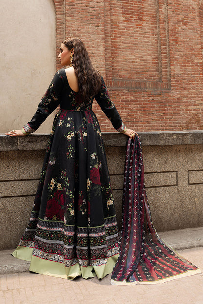 Black Digital Printed Lawn 21-Panel Anarkali Peshwaz with Chiffon Dupatta – Ready to Wear Pakistani Dress UK | Shagna Ek Dopahar SP-106 (Kali Raat) - View 3