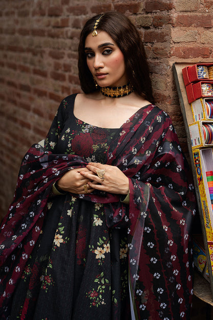 Black Digital Printed Lawn 21-Panel Anarkali Peshwaz with Chiffon Dupatta – Ready to Wear Pakistani Dress UK | Shagna Ek Dopahar SP-106 (Kali Raat) - View 10