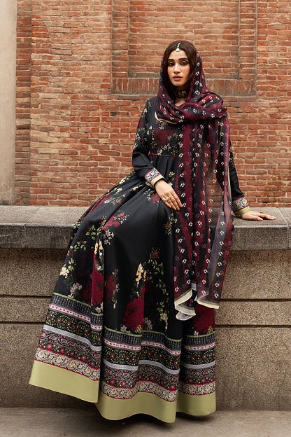 Black Digital Printed Lawn 21-Panel Anarkali Peshwaz with Chiffon Dupatta – Ready to Wear Pakistani Dress UK | Shagna Ek Dopahar SP-106 (Kali Raat) - View 9