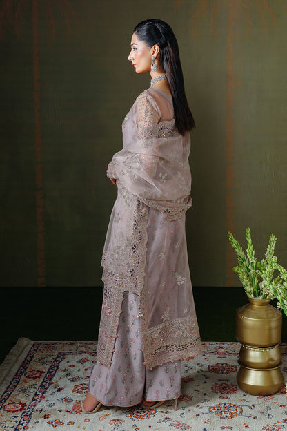 Grey Lilac Embroidered Organza 3-Piece Suit | Raw Silk Trouser & Organza Dupatta – Readymade Pakistani Partywear UK | Ramsha Festive E-308 - View 6